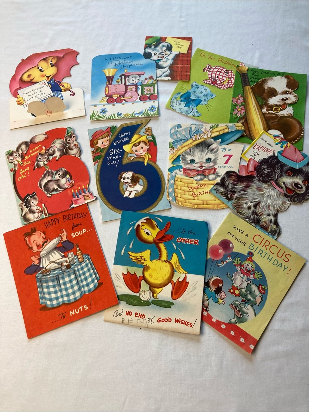 Vintage 1950's Kids Birthday Card Set - Cute Animals
